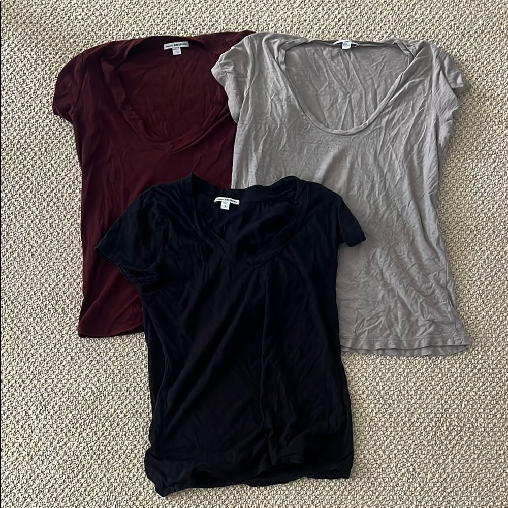James Perse V-Neck Tops - Navy, Gray, Burgundy